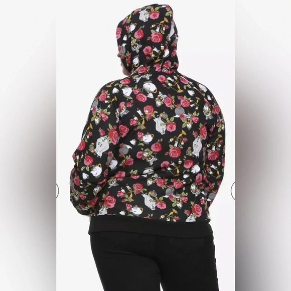 Hot Topic Disney Beauty And The Beast Floral Objects Hoodie Side Pockets Size XS - Picture 10 of 11